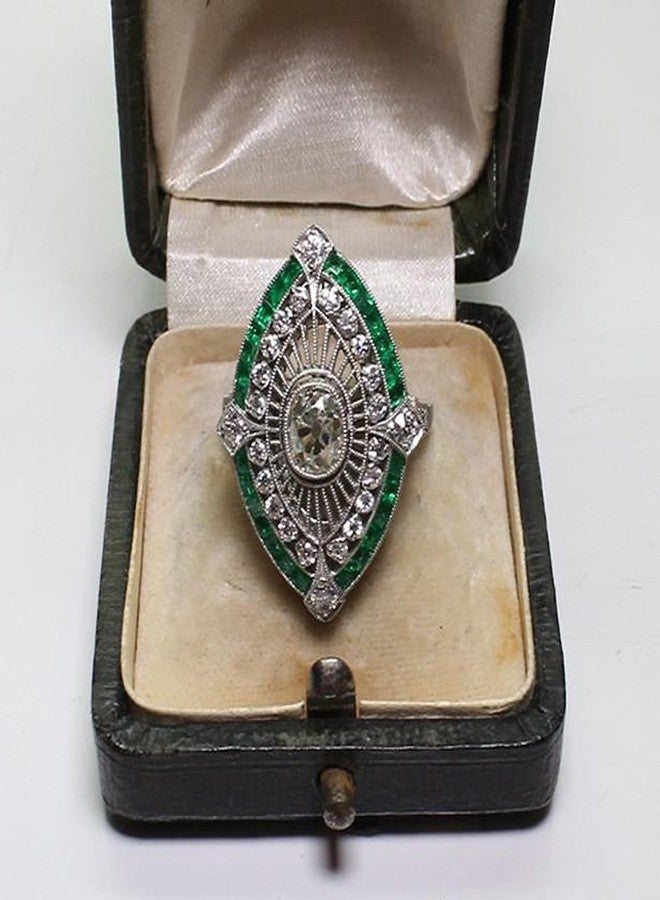 Hsitgexf Marquise Vintage Eternity Emerald Ring Multi-Colored Gemstone Cocktail Rings Cubic Zirconia CZ Promise Ring Engagement Wedding Anniversary Band Ring for Women (US Size 7) - Image 4